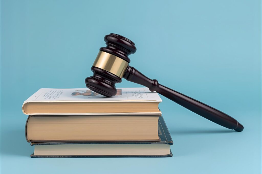 A gavel on top of a book.