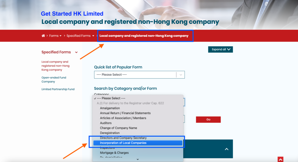 The application form is within the category of Hong Kong Local Companies
