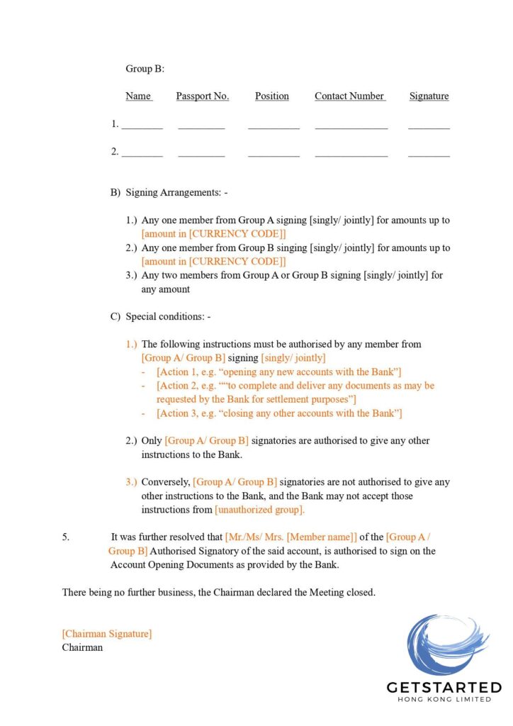 The beginning of the board resolution for bank account opening clearly outlines the purpose of the resolution