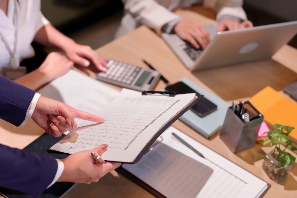 Reviewing financial documents and an application for a bank account