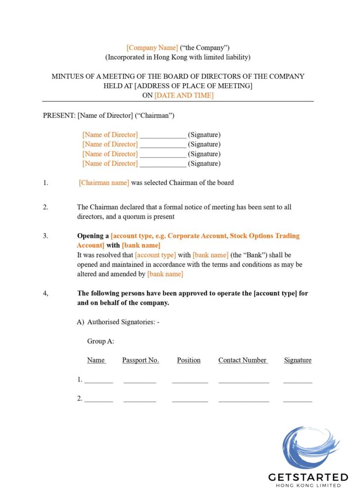 The beginning of the board resolution for bank account opening clearly outlines the purpose of the resolution