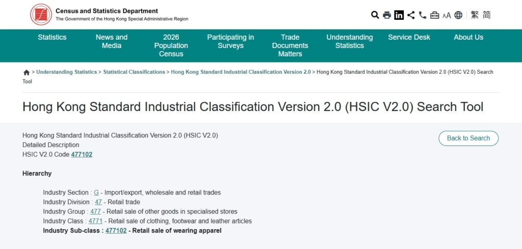 Search result for HSIC code 477102, provided by the HSIC V2.0 Online Search Tool