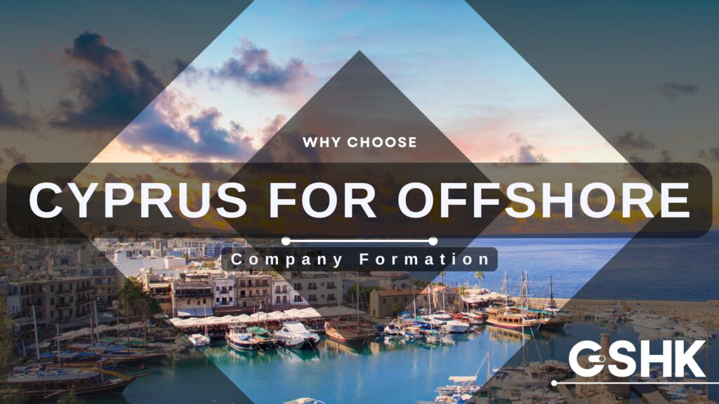 Cover image for a guide on 'Why Choose Cyprus for Offshore Company Formation,' featuring a scenic photograph of a marina and harbour town under a colourful sky.