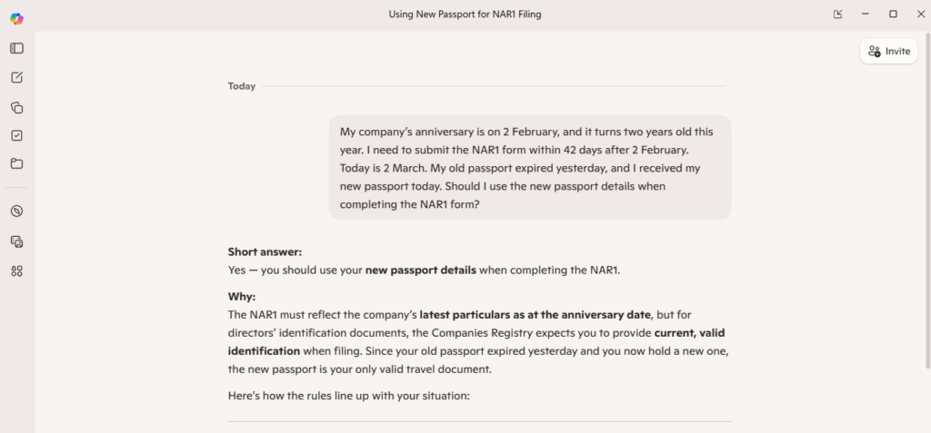 AI Copilot gives a wrong answer about NAR1 form filing