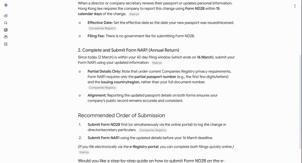 Gemini is wrong on Passport updates for Annual Return NAR1 filing