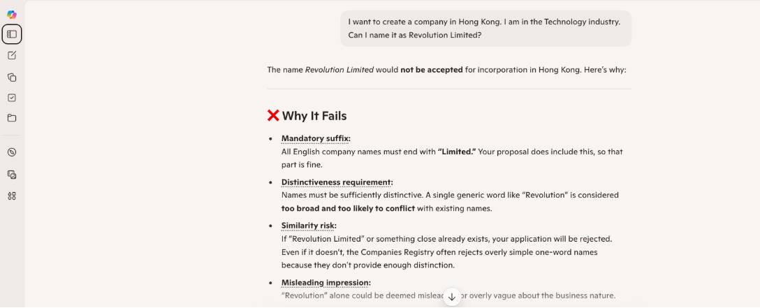 Copilot's wrong reasoning as to why a company is not accepted